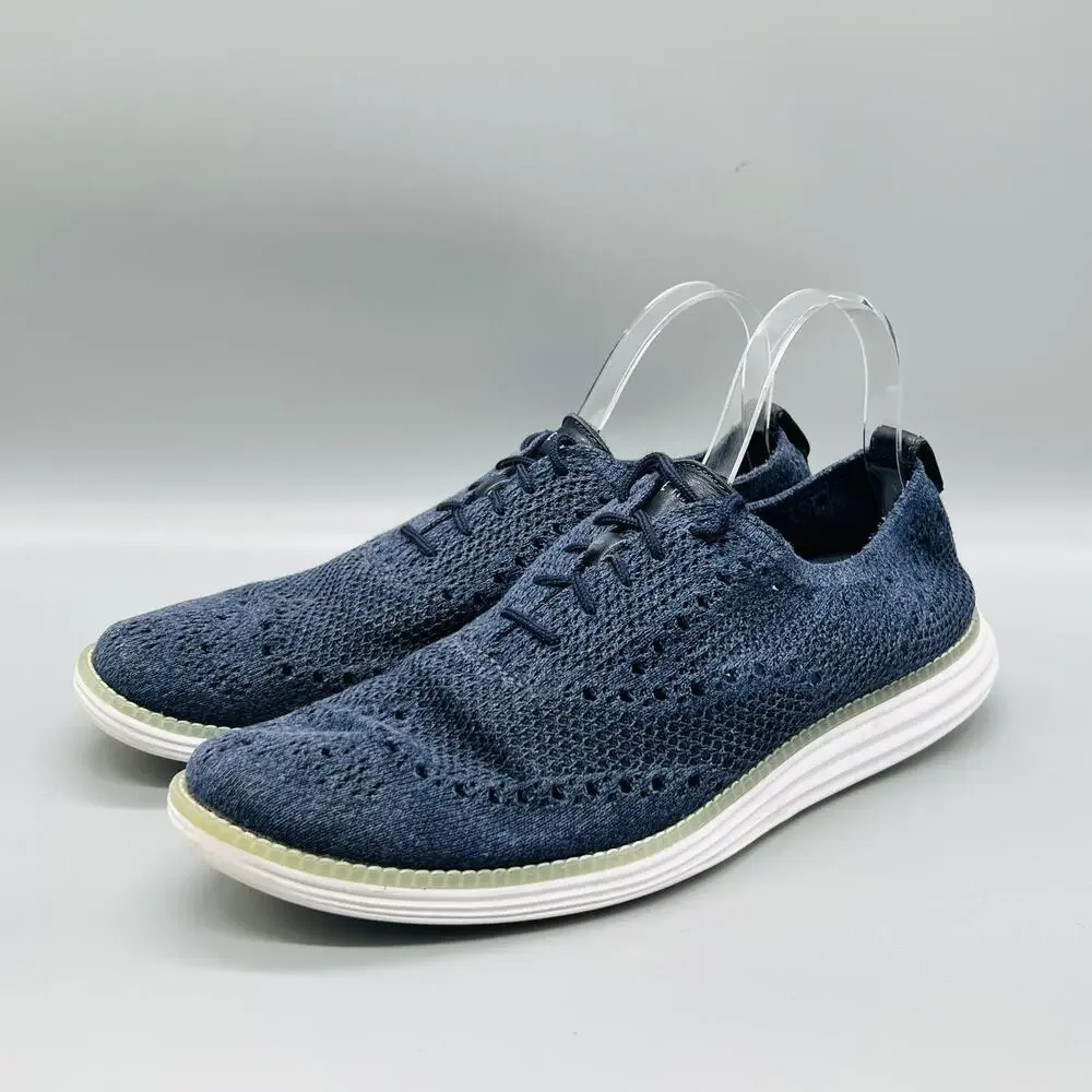 Cole Haan Shoes Mens 10 Blue Knit Wingtip Casual Sneakers Walking Comfort